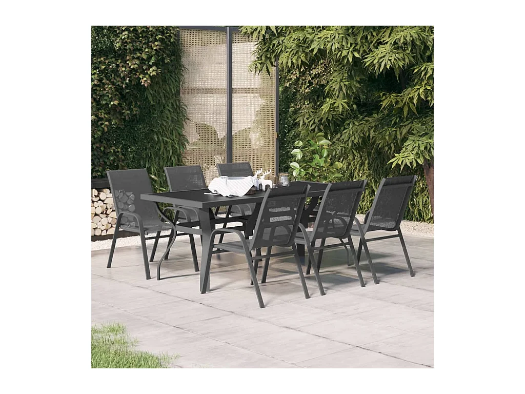 Katie Belle  Ensemble à manger de jardin 7 pcs Gris et noir