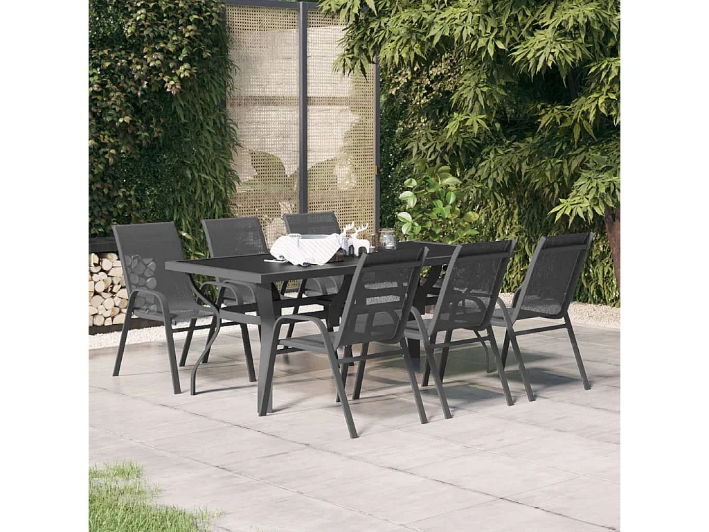 Katie Belle  Ensemble à manger de jardin 7 pcs Gris et noir