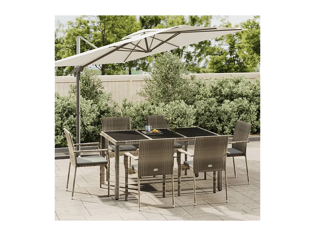 Daniela Patricia  Ensemble à manger jardin et coussins 7 pcs gris rotin