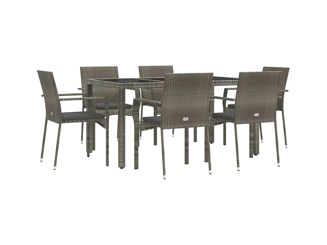 Daniela Patricia  Ensemble à manger jardin et coussins 7 pcs gris rotin