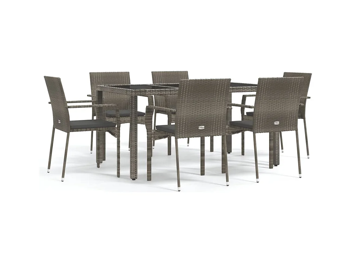 Daniela Patricia  7-delige Tuinset met kussens poly rattan grijs