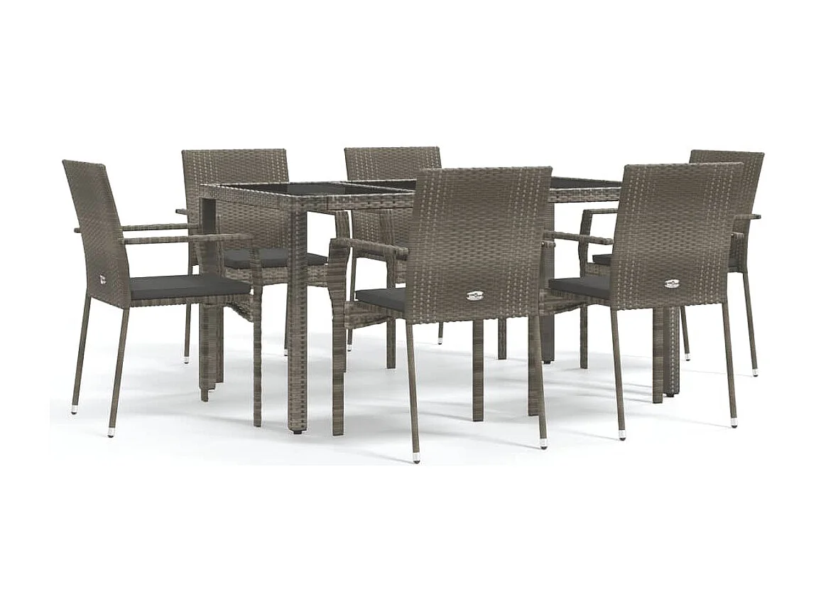 Daniela Patricia  Ensemble à manger jardin et coussins 7 pcs gris rotin