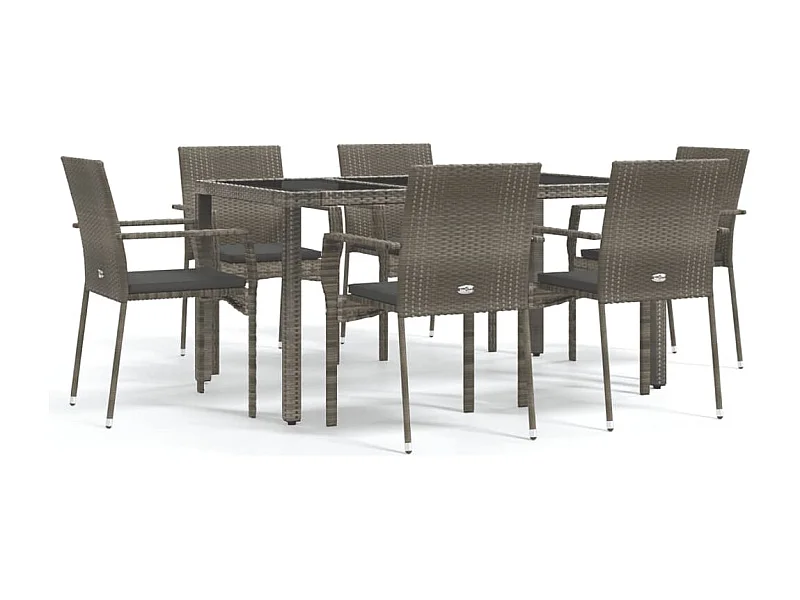 Daniela Patricia  Set comedor jardín 7 pzas y cojines ratán sintético gris