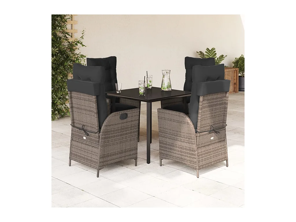 Garden Furniture -  Ensemble à manger de jardin 5 pcs coussins gris résine tressée