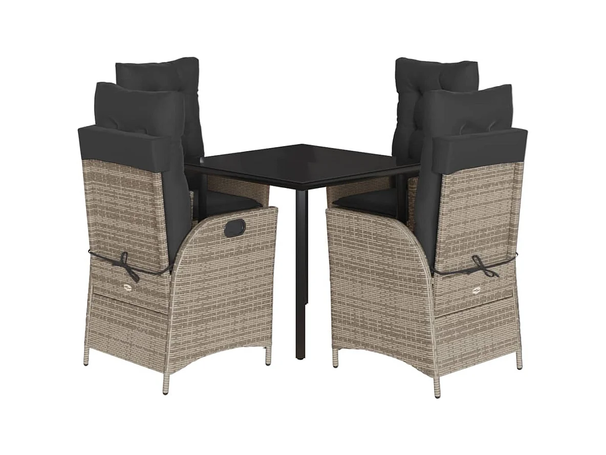 Garden Furniture -  Ensemble à manger de jardin 5 pcs coussins gris résine tressée