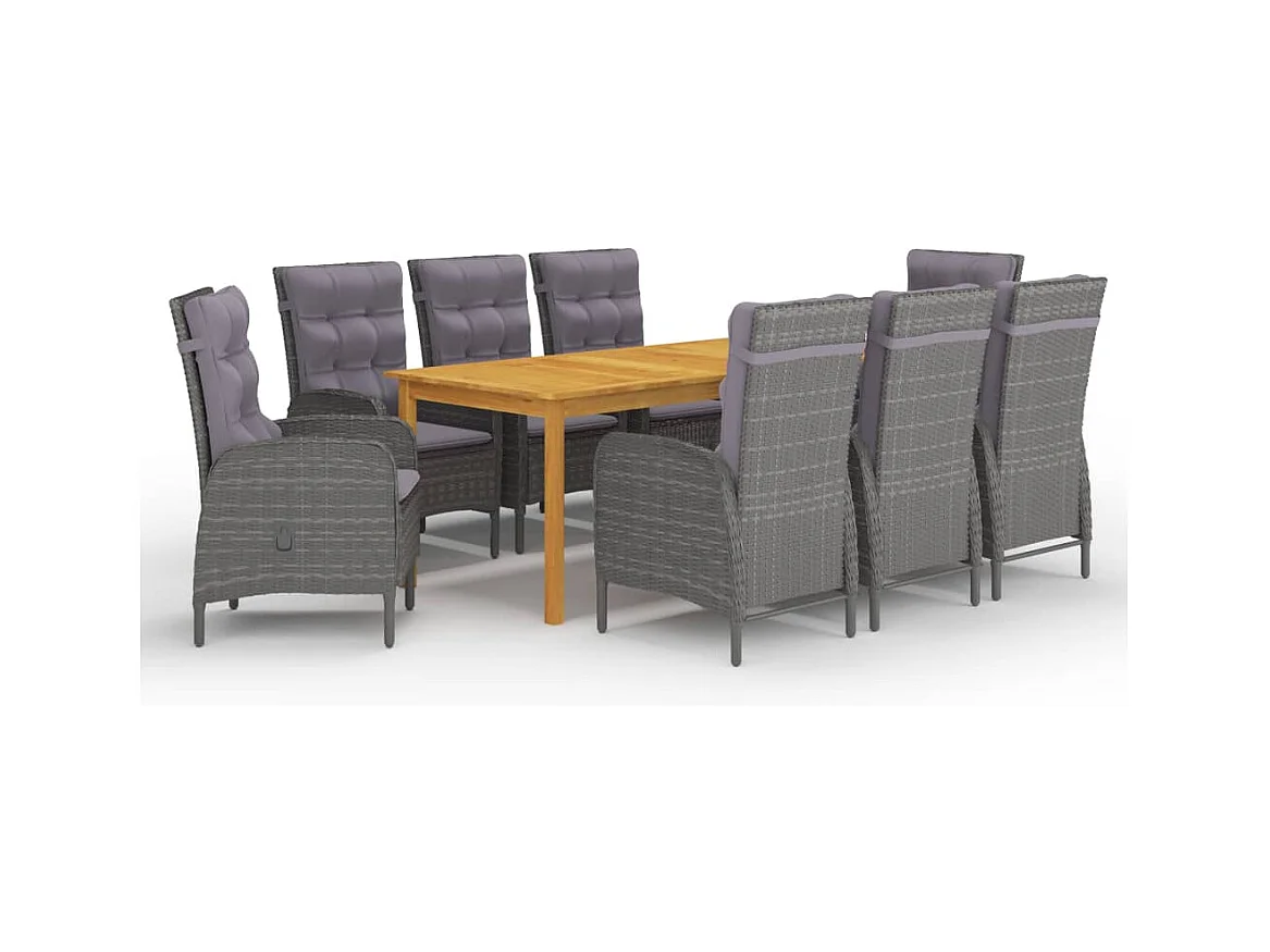 Davud  Ensemble à manger de jardin 9 pcs Gris