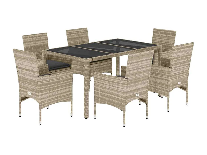Stafford Springs  7-delige Tuinset met kussens poly rattan en glas lichtgrijs