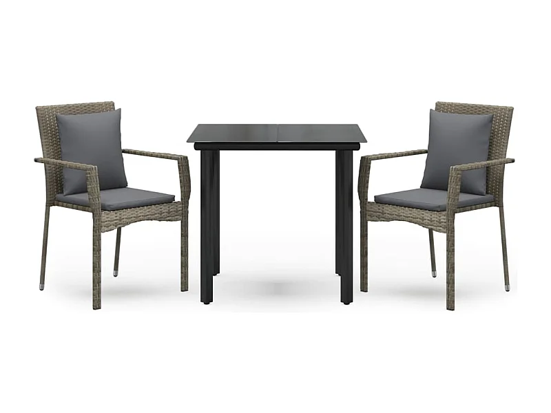 Rhett Logan  3-delige Tuinset met kussens poly rattan zwart en grijs