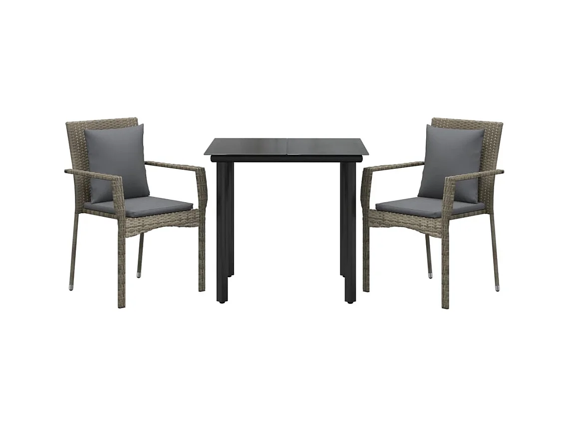 Rhett Logan  Ensemble à manger jardin 3pcs avec coussins noir et gris