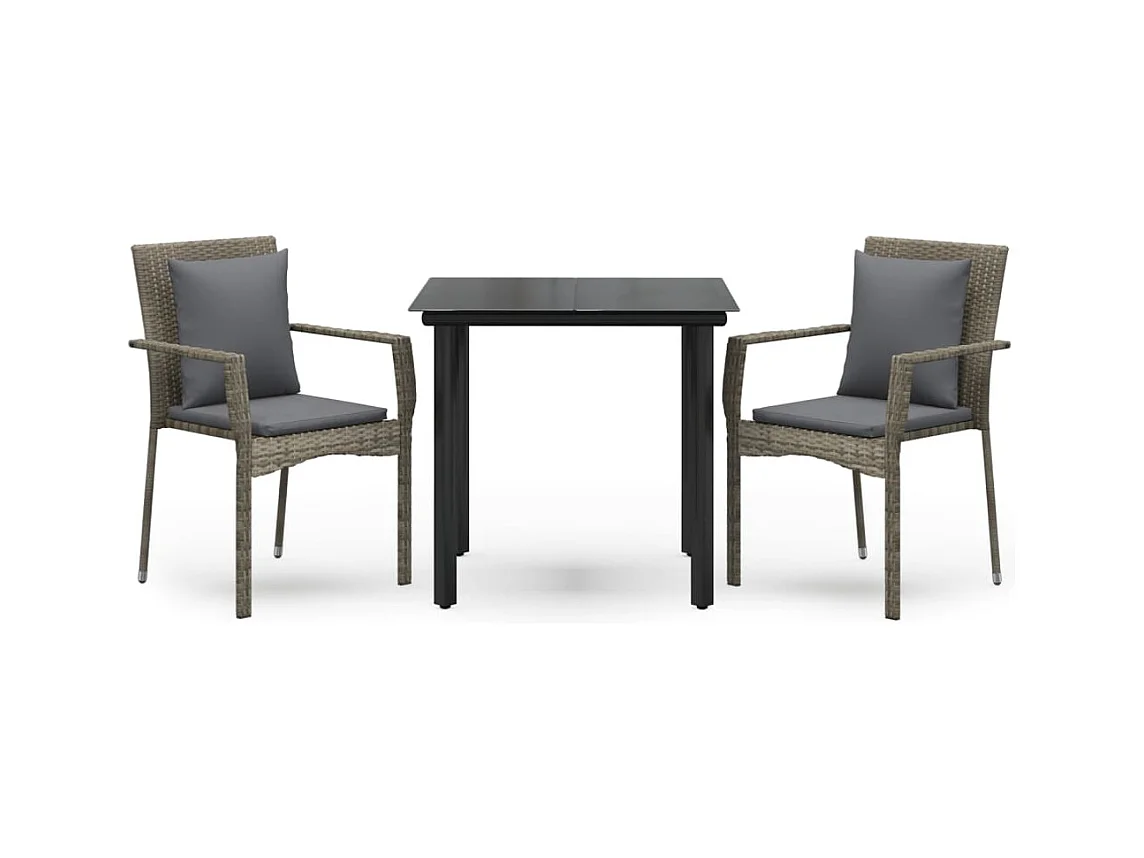 Rhett Logan  Set comedor jardín 3 pzas y cojines ratán sintético negro gris