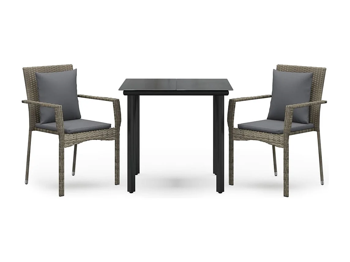 Rhett Logan  3-delige Tuinset met kussens poly rattan zwart en grijs