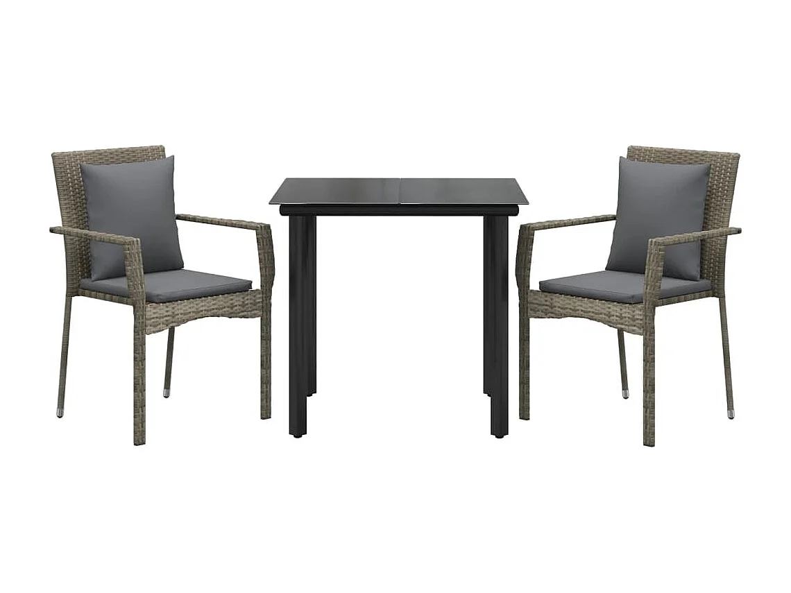 Rhett Logan  3-delige Tuinset met kussens poly rattan zwart en grijs