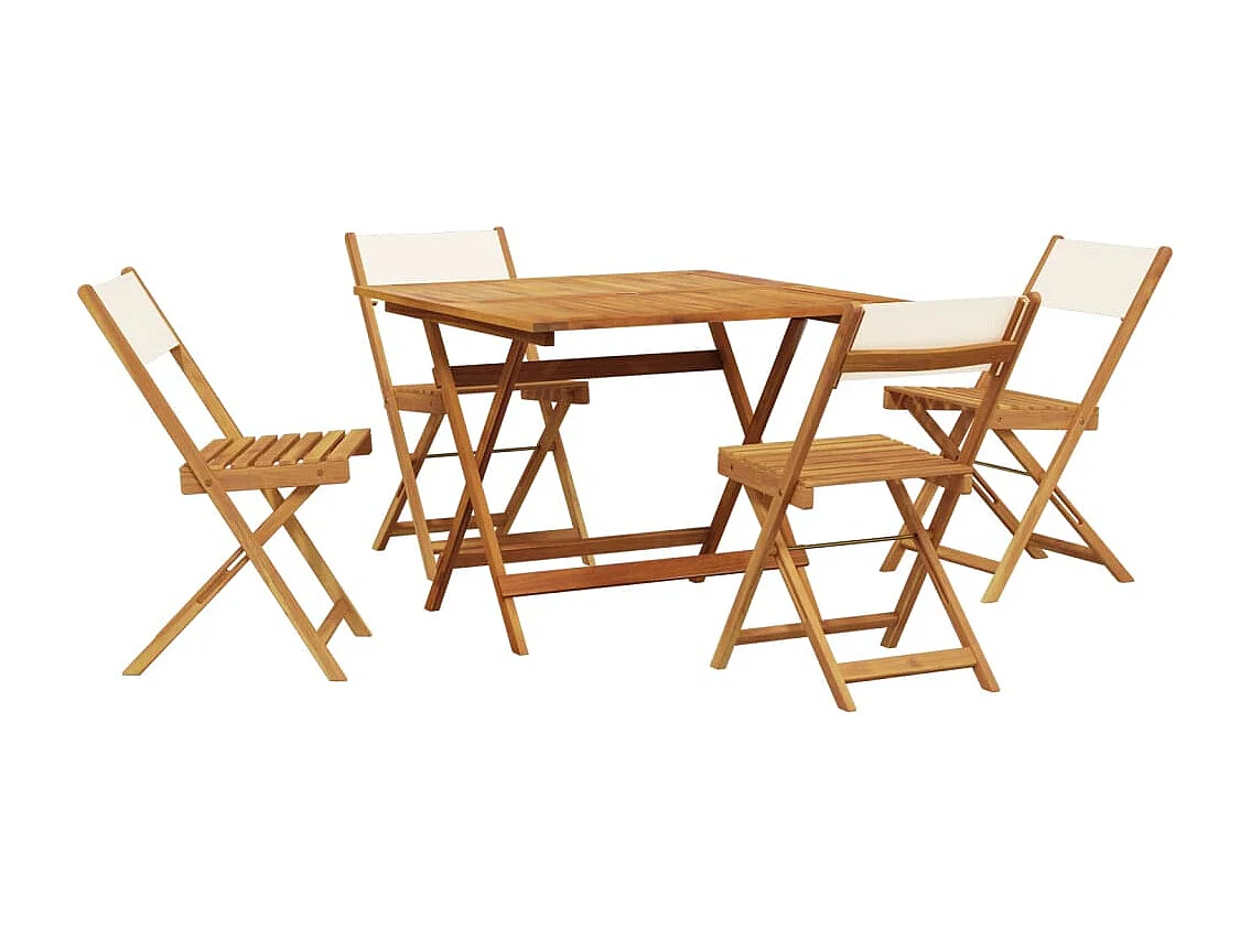 Bay Minette  Ensemble à manger de jardin 5 pcs blanc crème tissu bois massif