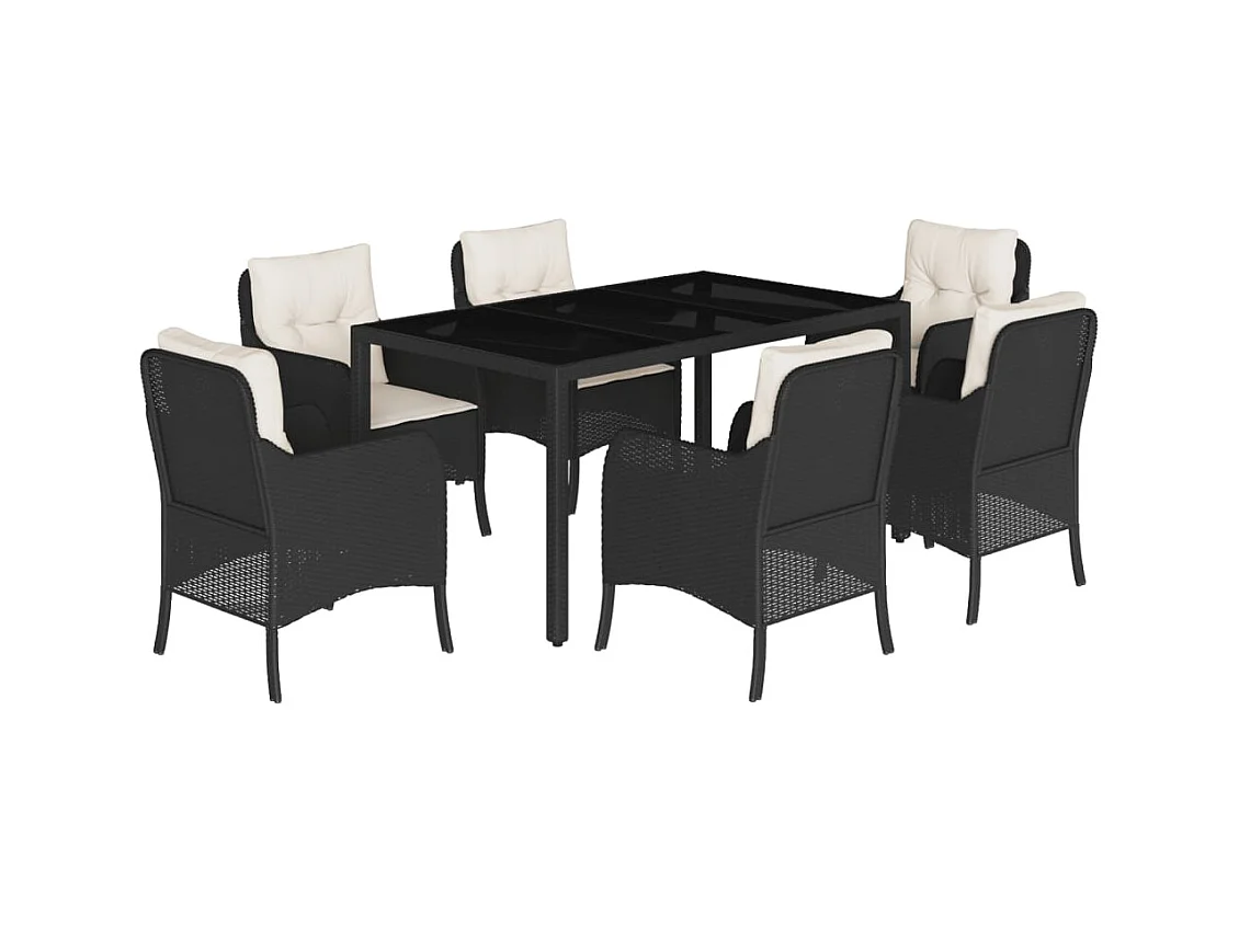 Marco Gianluca  Ensemble à manger de jardin coussins 7pcs Noir Résine tressée