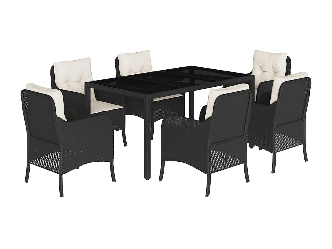 Marco Gianluca  Ensemble à manger de jardin coussins 7pcs Noir Résine tressée