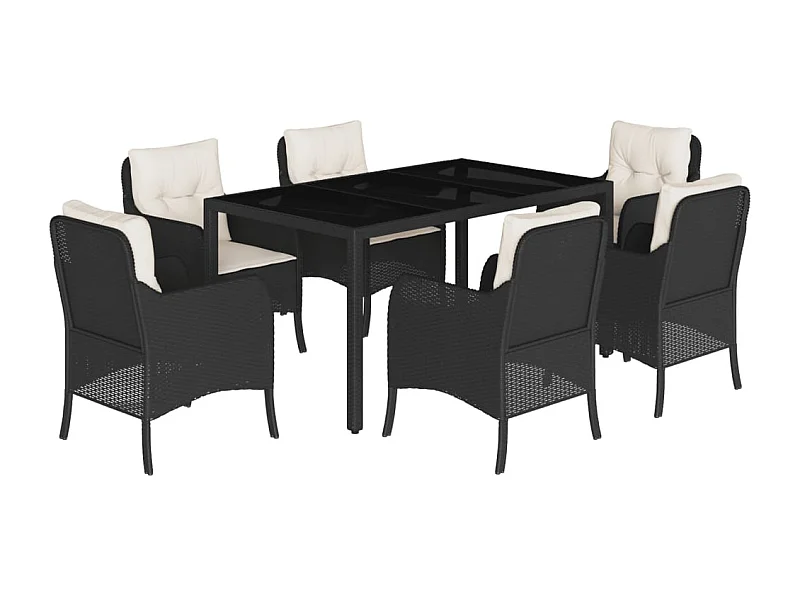 Marco Gianluca  Ensemble à manger de jardin coussins 7pcs Noir Résine tressée