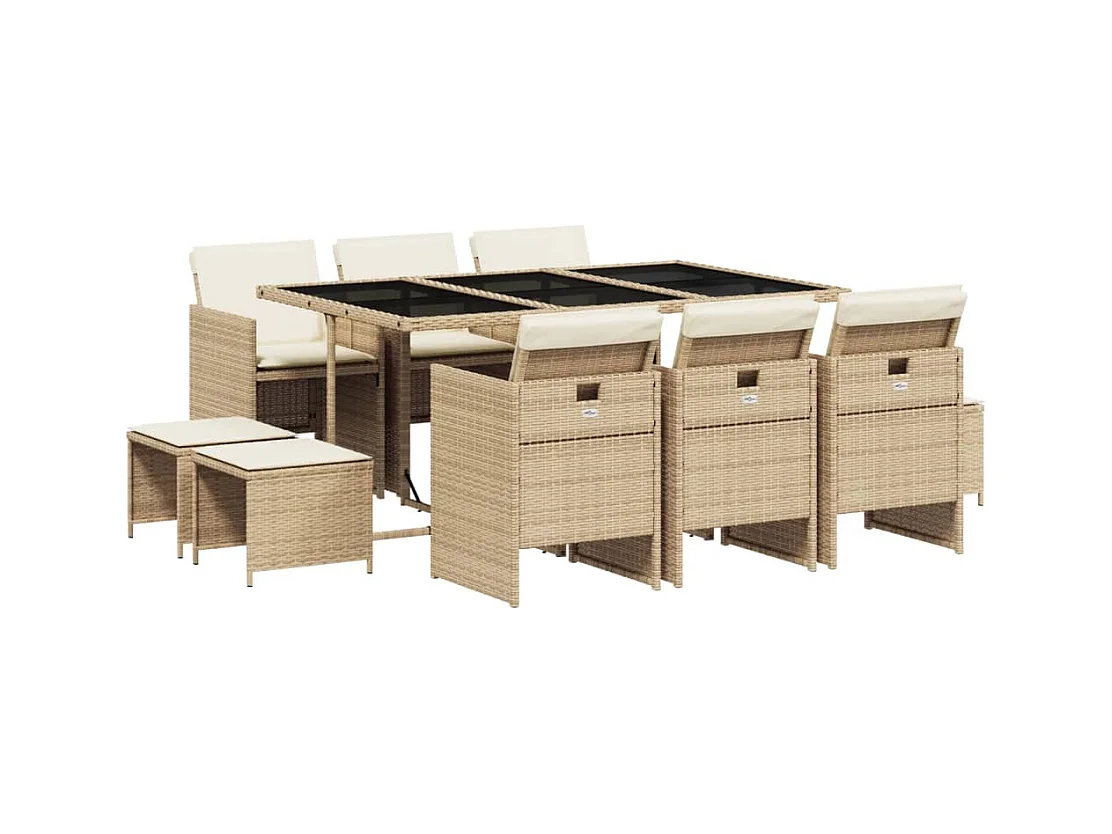 Steno  11-delige Tuinset met kussens poly rattan beige