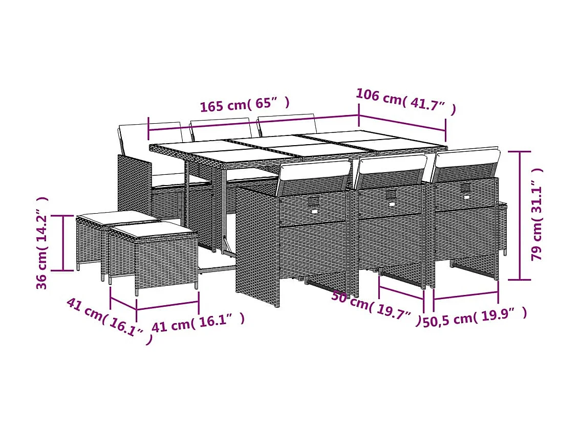 Steno  11-delige Tuinset met kussens poly rattan beige