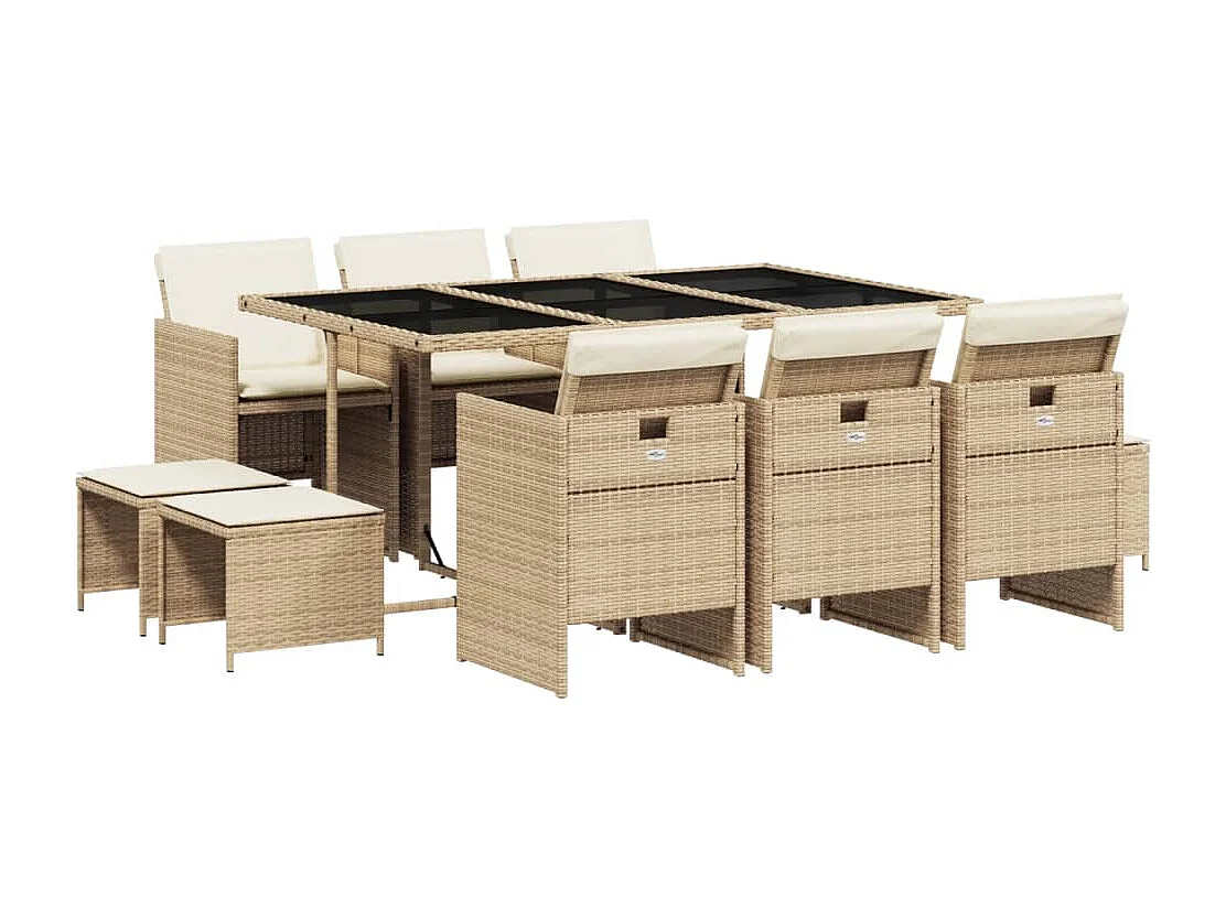 Steno  Set comedor de jardín 11 pzas con cojines ratán sintético beige