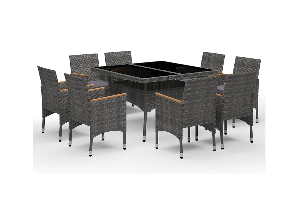 Løgumkloster  Ensemble à manger de jardin 9 pcs Résine tressée et acacia Gris