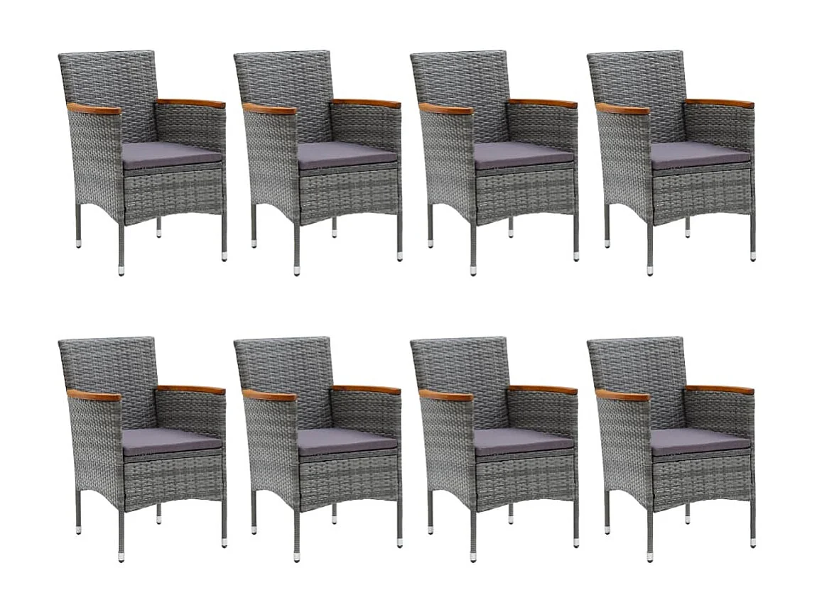 Løgumkloster  Ensemble à manger de jardin 9 pcs Résine tressée et acacia Gris