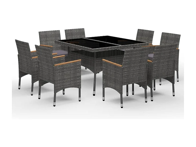 Løgumkloster  Ensemble à manger de jardin 9 pcs Résine tressée et acacia Gris