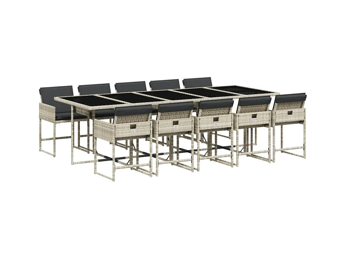 Sener  Ensemble à manger de jardin 11pcs avec coussins gris poly rotin