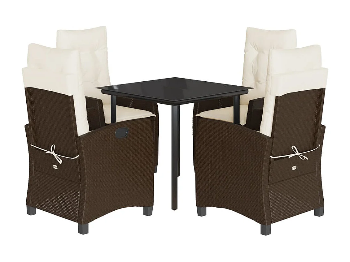 Lub  Ensemble à manger de jardin 5 pcs et coussins marron poly rotin