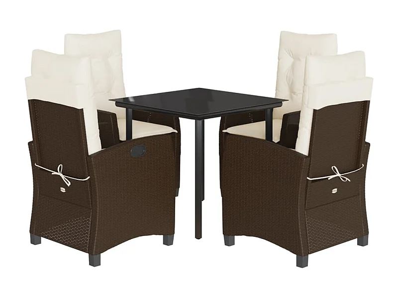 Lub  Ensemble à manger de jardin 5 pcs et coussins marron poly rotin