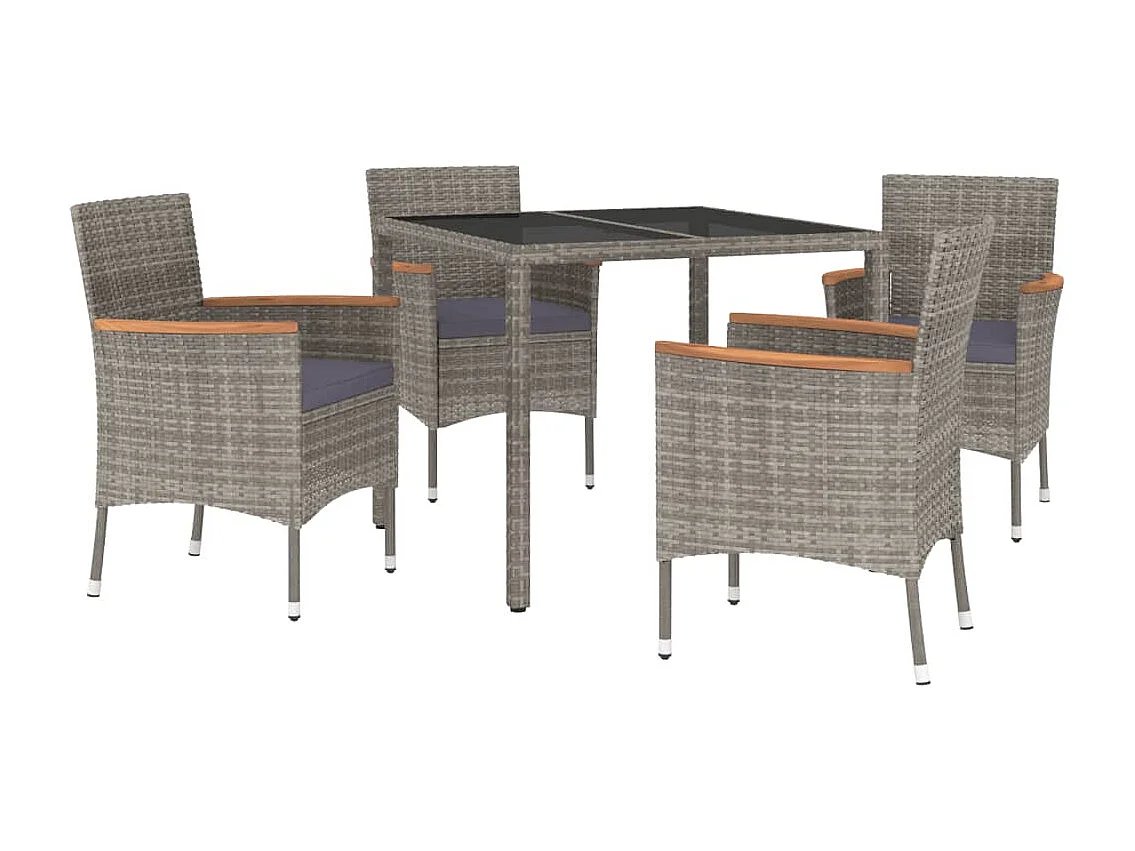 Fortunato Angelo  Ensemble à manger de jardin 5 pcs coussins gris résine tressée