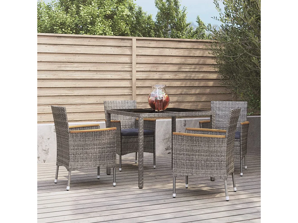 Fortunato Angelo  Ensemble à manger de jardin 5 pcs coussins gris résine tressée