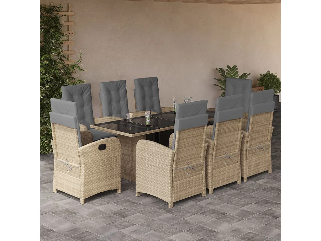 Almkerk  Ensemble à manger de jardin et coussins 9 pcs mélange beige