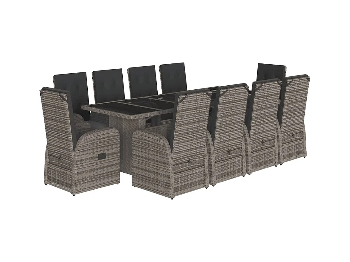 Central Valley  11-delige Tuinset met kussens poly rattan grijs