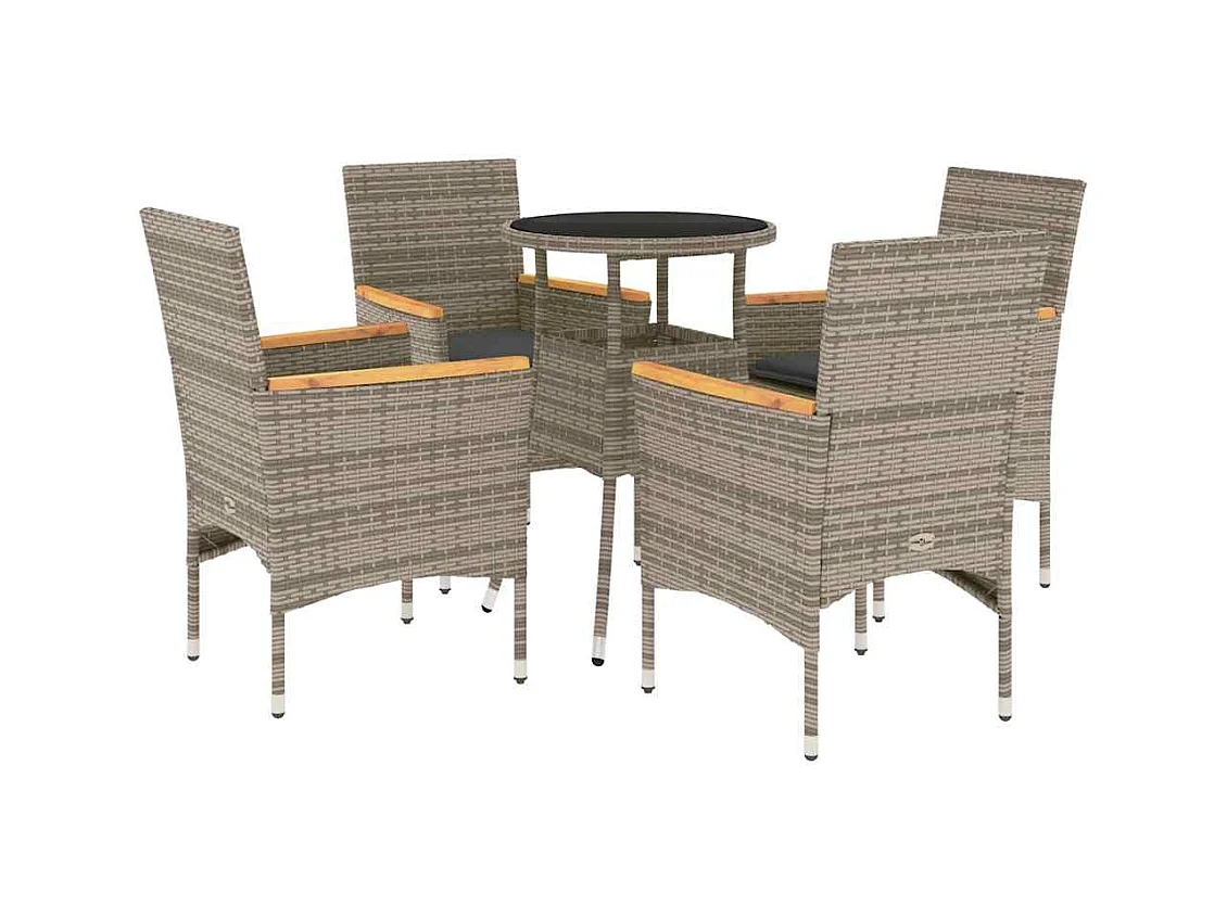 Eudes  Ensemble à manger de jardin et coussins 5 pcs gris rotin verre