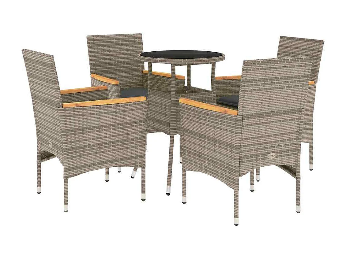 Eudes  Set comedor jardín 5 pzas y cojines ratán sintético vidrio gris