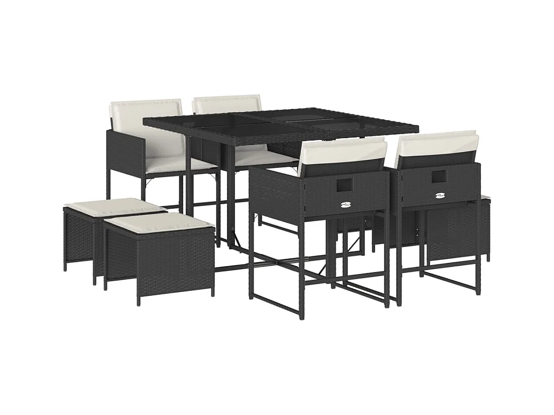 Kirkland  Set de comedor de jardín 9 pzas y cojines ratán sintético negro