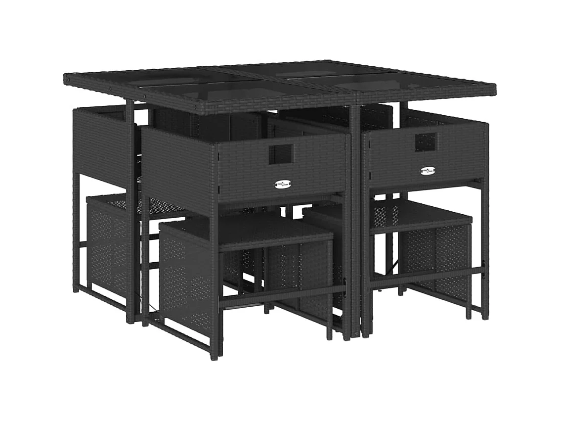 Kirkland  Set de comedor de jardín 9 pzas y cojines ratán sintético negro