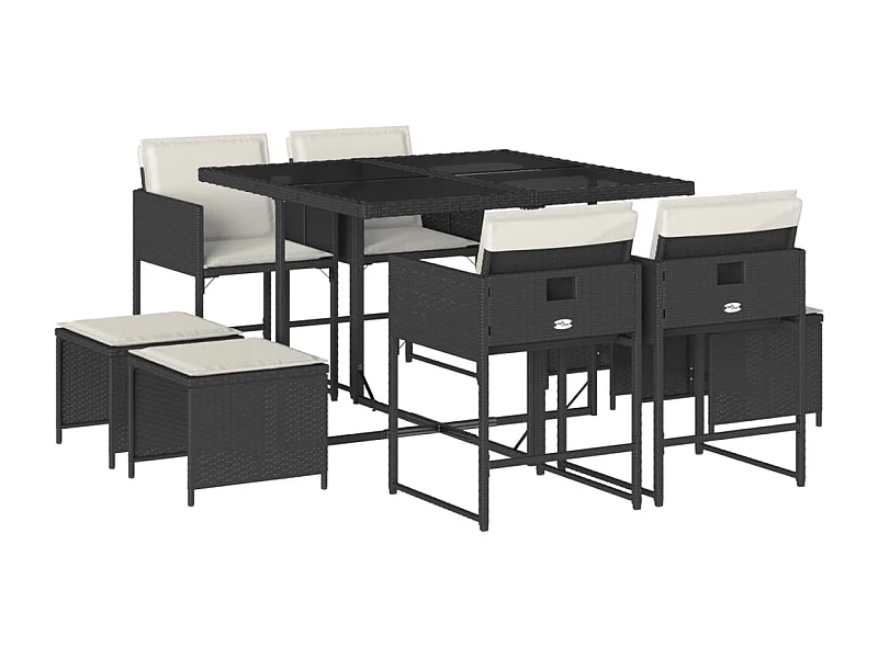 Kirkland  Ensemble à manger de jardin 9pcs coussins noir résine tressée