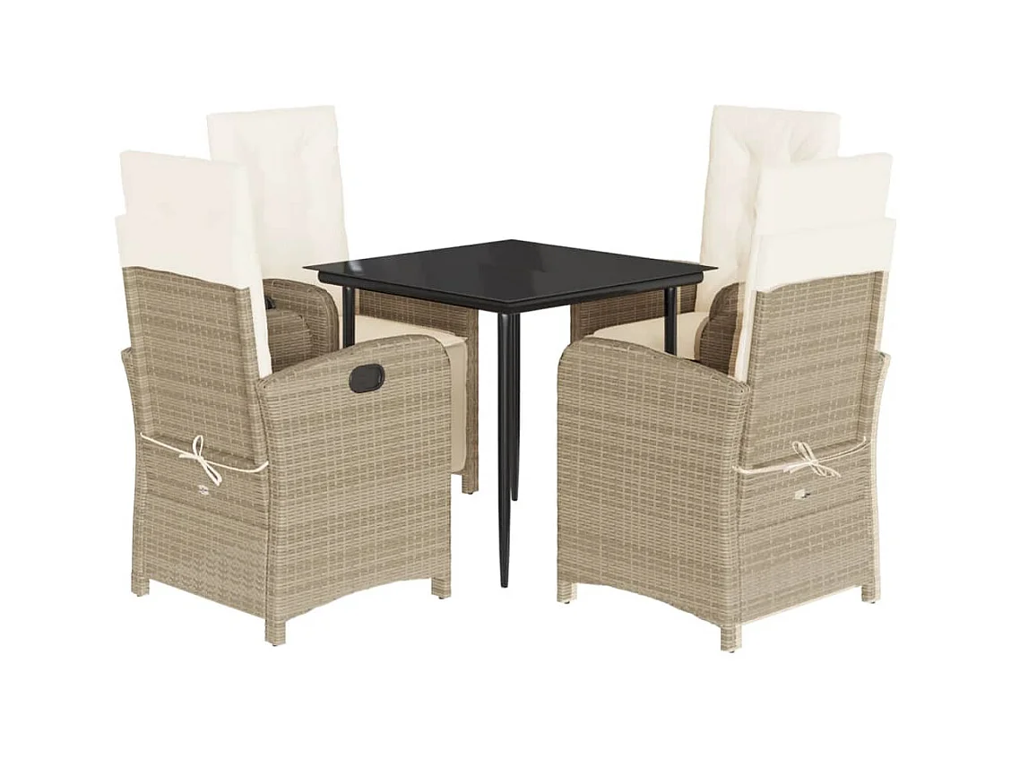 Aalborg  Ensemble à manger de jardin avec coussins 5pcs Beige poly rotin