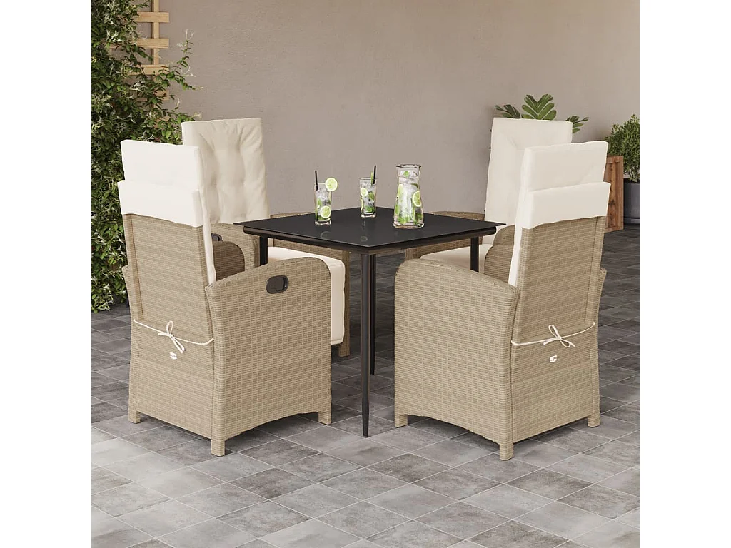 Aalborg  Ensemble à manger de jardin avec coussins 5pcs Beige poly rotin
