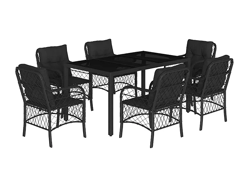 Harmelen  Ensemble à manger de jardin coussins 7pcs Noir Résine tressée