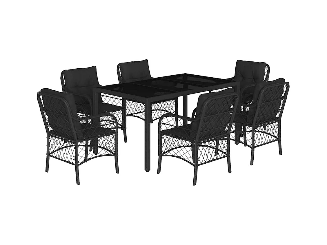 Harmelen  Ensemble à manger de jardin coussins 7pcs Noir Résine tressée