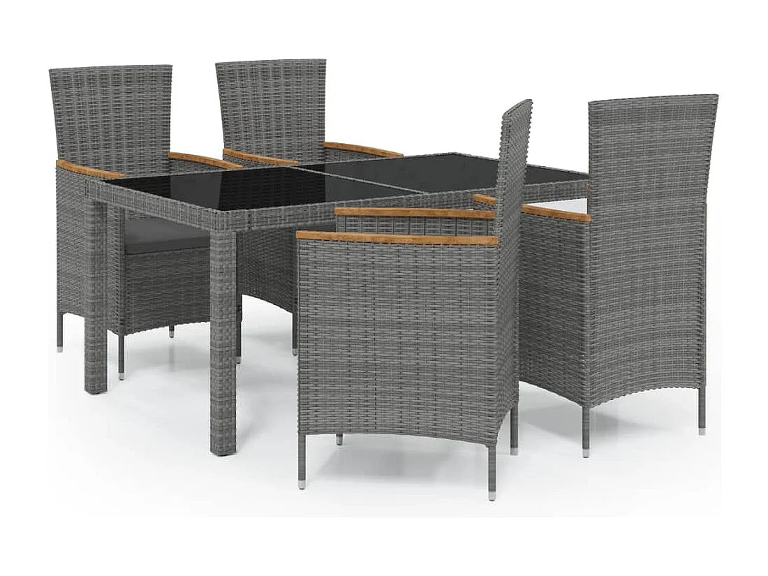 Kristof  Ensemble à manger d'extérieur 5pcs coussins résine tressée gris