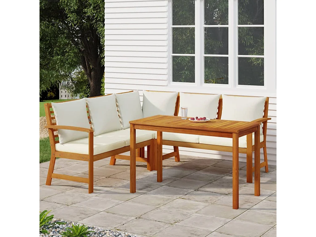 Talence  Ensemble à manger de jardin 4 pcs coussins Bois acacia