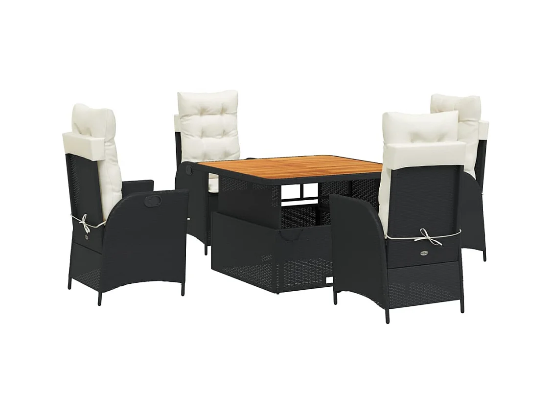 Marius  Set de muebles jardín 5 pzas con cojines ratán sintético negro