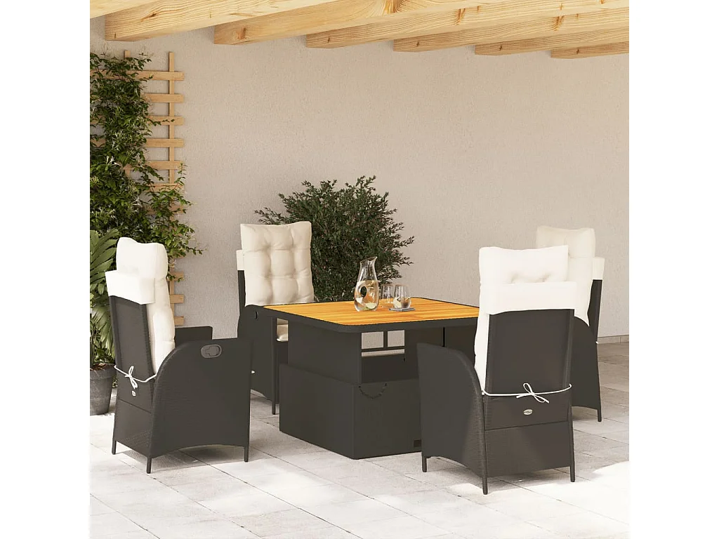 Marius  5-delige Tuinset met kussens poly rattan zwart