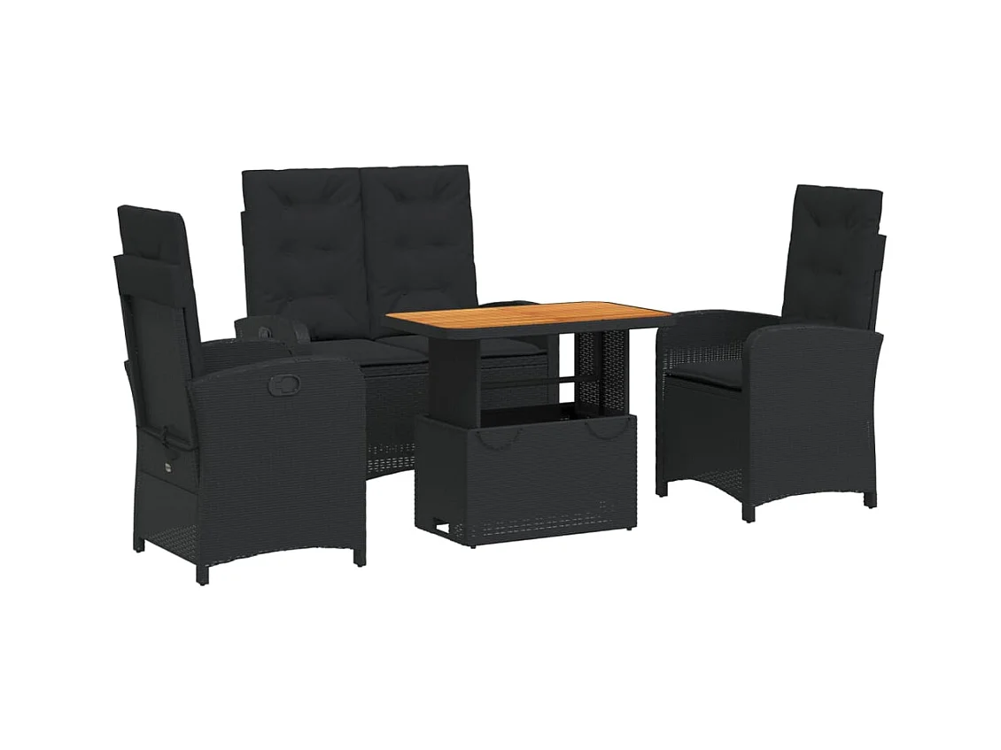 Abington  Juego comedor jardín 4 piezas con cojines ratán sintético negro