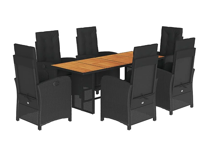 Nayo  Ensemble à manger de jardin coussins 7pcs Noir Résine tressée