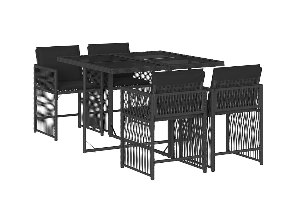 Jeffersontown  Ensemble à manger de jardin coussins 5pcs Noir Résine tressée