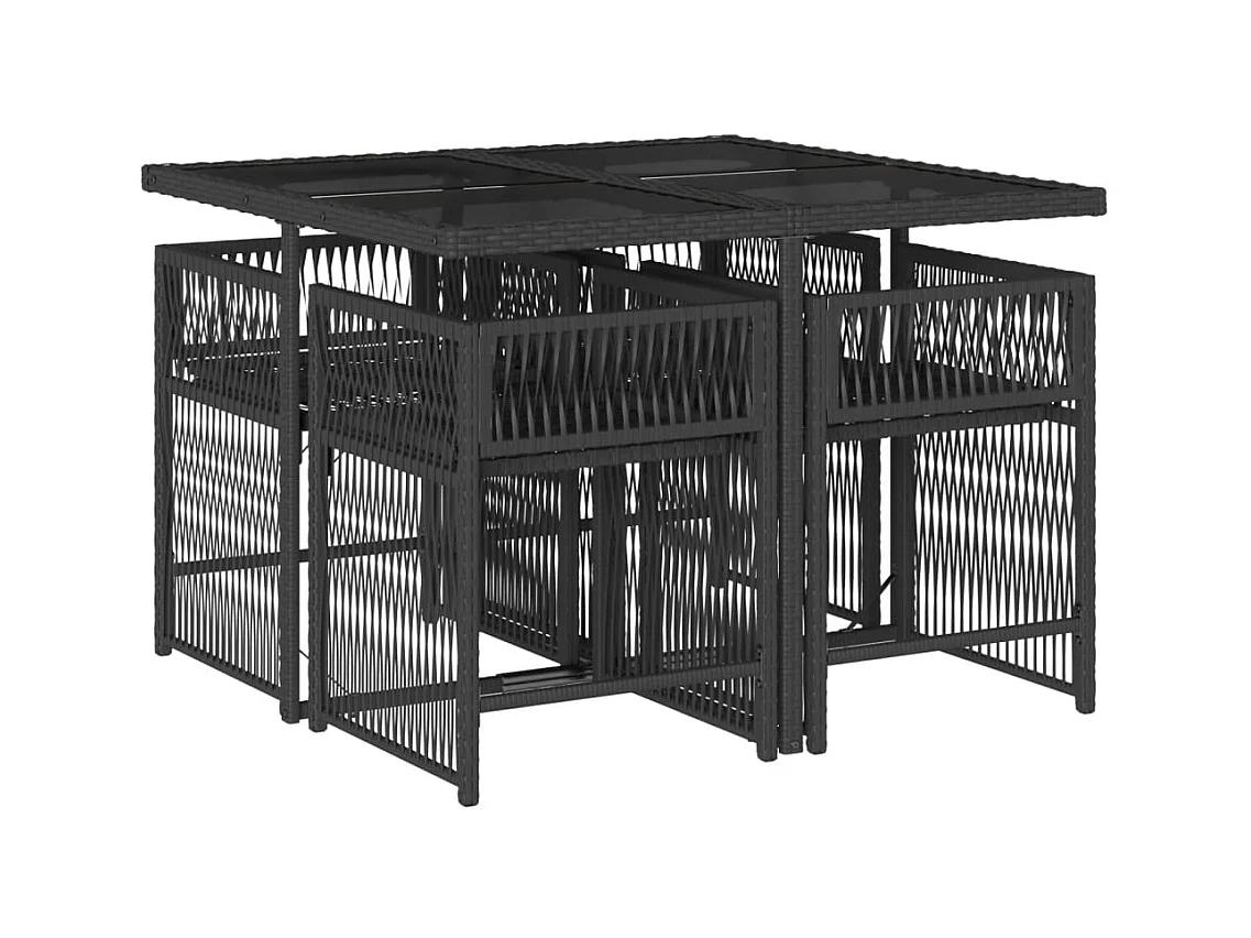 Jeffersontown  Ensemble à manger de jardin coussins 5pcs Noir Résine tressée